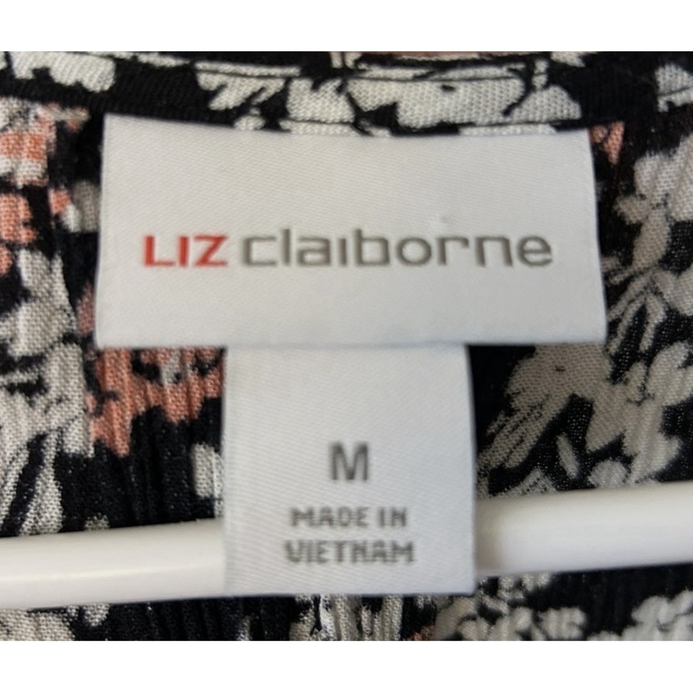 Liz Claiborne Black Floral Cap Sleeve Blouse Top Pullover Casual Women's M - Picture 4 of 4